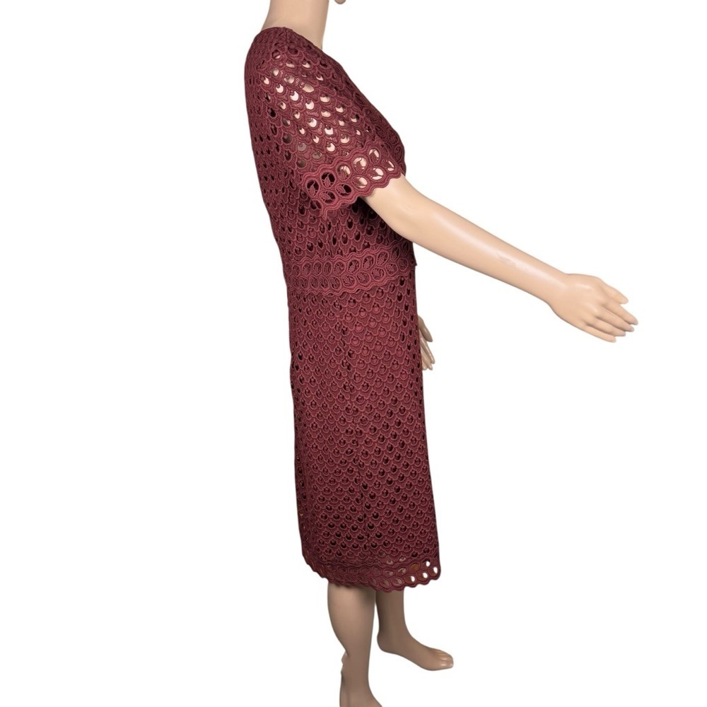 NWT New Ann Taylor Tulip Lace Cotton Burgundy Dress Size 10 - Picture 4 of 11